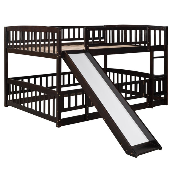 English Elm Bunk Bed Full Over Pinewood Frame with Slide Fence Enclosure for Kids LT000182AAP