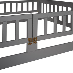 English Elm Bunk Bed Full Over Pinewood Frame with Slide Fence Enclosure for Kids LT000182AAE
