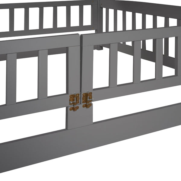 English Elm Bunk Bed Full Over Pinewood Frame with Slide Fence Enclosure for Kids LT000182AAE
