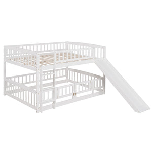 English Elm Bunk Bed Full Over Pinewood Frame with Slide Fence Enclosure for Kids LT000182AAK