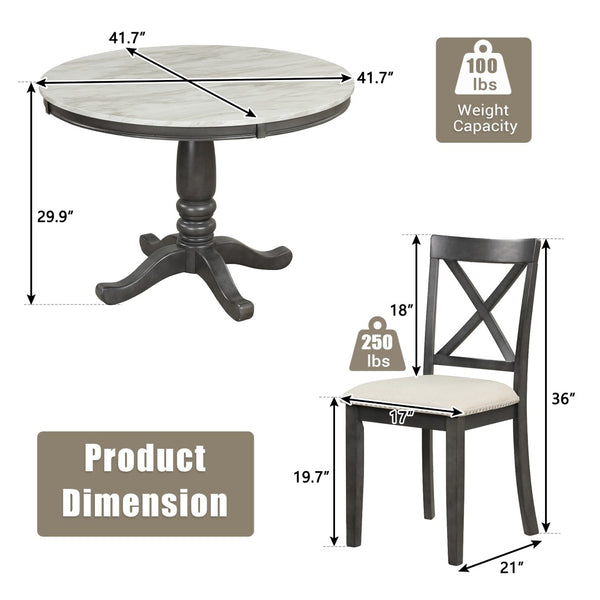 English Elm Orisfur. Round Faux Marble 5 Piece Dining Set with Rubberwood Legs Seats Four SG000342AAA