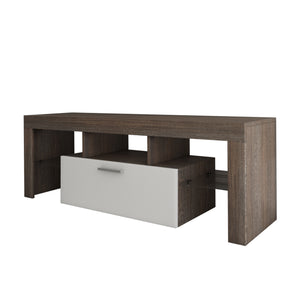 English Elm 20 Modern Brown TV Stand with Toughened Glass Shelf, LED Color Lights, Brand Hardware, Adjustable Feet W67943610