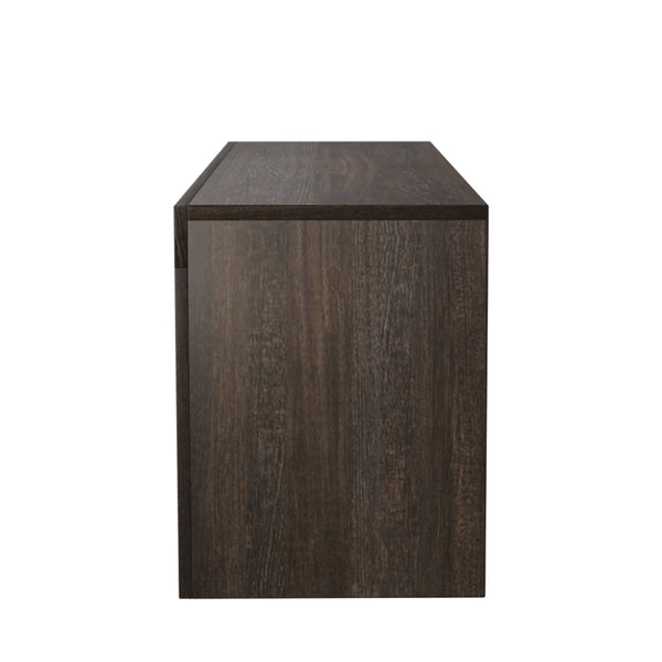 English Elm 20 Modern Brown TV Stand with Toughened Glass Shelf, LED Color Lights, Brand Hardware, Adjustable Feet W67943610