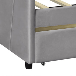 English Elm Upholstered Velvet Twin Daybed with Storage Drawers Wood Slats Guest Room Seating Gray LP000312AAE