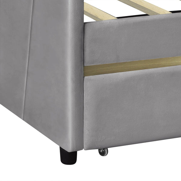English Elm Upholstered Velvet Twin Daybed with Storage Drawers Wood Slats Guest Room Seating Gray LP000312AAE
