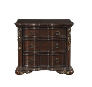 English Elm Royal Cherry Finish Nightstand with 3 Drawers and Ring Pulls, Serpentine Profile, Faux Leather Trim B01151902