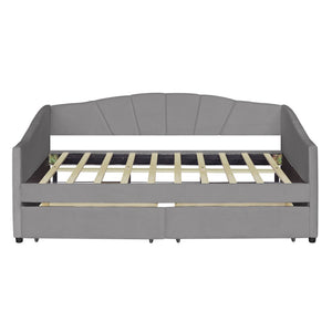 English Elm Upholstered Velvet Twin Daybed with Storage Drawers Wood Slats Guest Room Seating Gray LP000312AAE