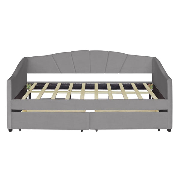 English Elm Upholstered Velvet Twin Daybed with Storage Drawers Wood Slats Guest Room Seating Gray LP000312AAE