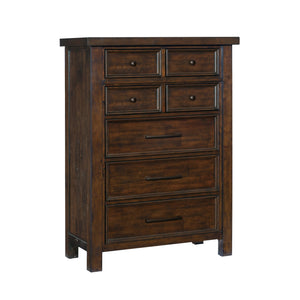 English Elm Classic Transitional Brown Mango Veneer 5-Drawer Chest with Dark Metal Knobs — Versatile Bedroom Storage B01151900