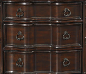 English Elm Royal Cherry Finish Nightstand with 3 Drawers and Ring Pulls, Serpentine Profile, Faux Leather Trim B01151902