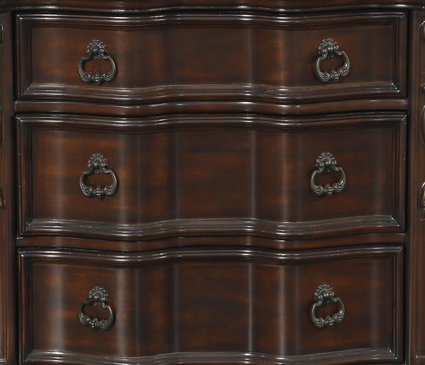 English Elm Royal Cherry Finish Nightstand with 3 Drawers and Ring Pulls, Serpentine Profile, Faux Leather Trim B01151902