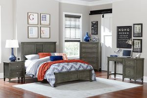 English Elm Cool Gray Finish Full Size Bed With Louvered Headboard - Modern Transitional Bedroom Furniture Set B011S00892