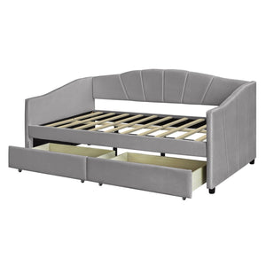 English Elm Upholstered Velvet Twin Daybed with Storage Drawers Wood Slats Guest Room Seating Gray LP000312AAE