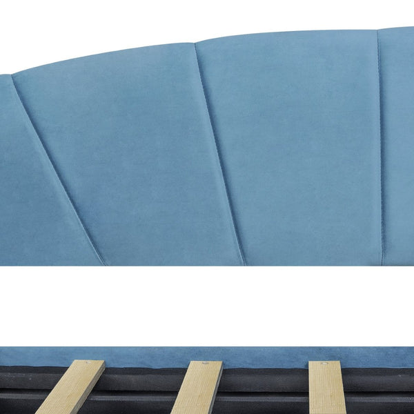 English Elm Upholstered Velvet Twin Daybed with Storage Drawers Wood Slats Guest Room Seating Blue LP000312AAC
