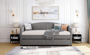 English Elm Upholstered Velvet Twin Daybed with Storage Drawers Wood Slats Guest Room Seating Gray LP000312AAE