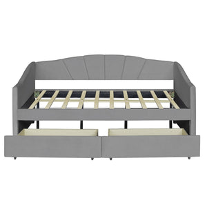 English Elm Upholstered Velvet Twin Daybed with Storage Drawers Wood Slats Guest Room Seating Gray LP000312AAE