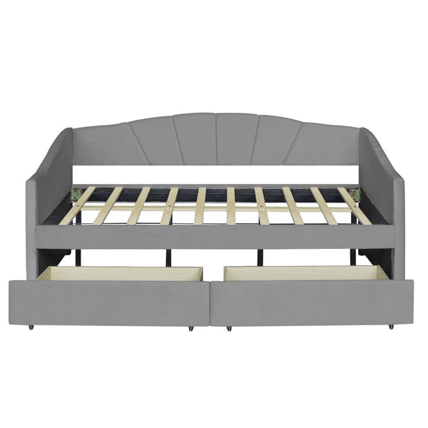 English Elm Upholstered Velvet Twin Daybed with Storage Drawers Wood Slats Guest Room Seating Gray LP000312AAE