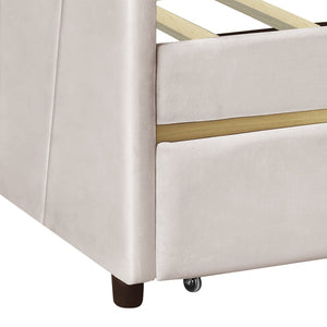 English Elm Upholstered Velvet Twin Daybed with Storage Drawers Wood Slats Guest Room Seating Beige LP000312AAA