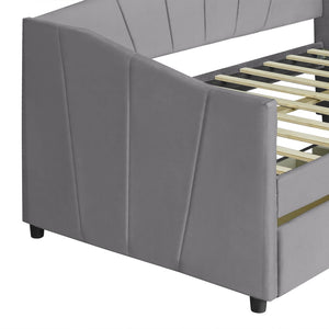 English Elm Upholstered Velvet Twin Daybed with Storage Drawers Wood Slats Guest Room Seating Gray LP000312AAE