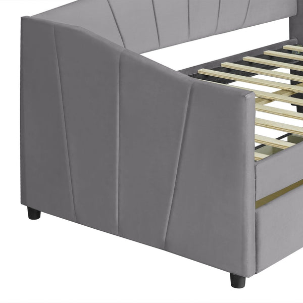 English Elm Upholstered Velvet Twin Daybed with Storage Drawers Wood Slats Guest Room Seating Gray LP000312AAE