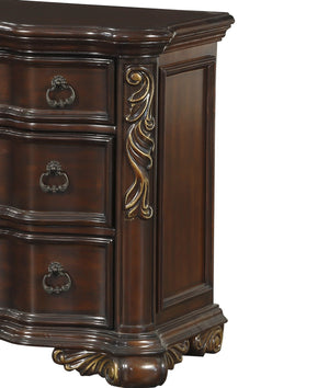 English Elm Royal Cherry Finish Nightstand with 3 Drawers and Ring Pulls, Serpentine Profile, Faux Leather Trim B01151902