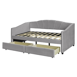 English Elm Upholstered Velvet Twin Daybed with Storage Drawers Wood Slats Guest Room Seating Gray LP000312AAE