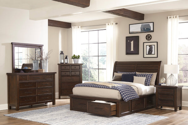 English Elm Classic Mango Wood Eastern King Storage Bed Six Drawers Sleigh Headboard Brown B011S02259
