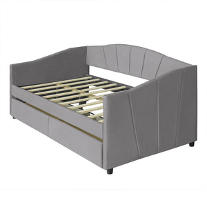 English Elm Upholstered Velvet Twin Daybed with Storage Drawers Wood Slats Guest Room Seating Gray LP000312AAE