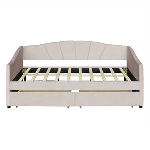 English Elm Upholstered Velvet Twin Daybed with Storage Drawers Wood Slats Guest Room Seating Beige LP000312AAA