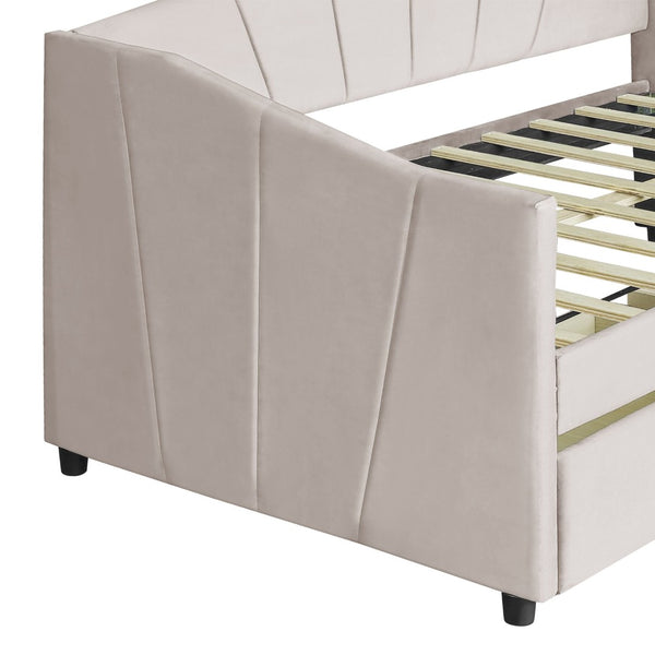 English Elm Upholstered Velvet Twin Daybed with Storage Drawers Wood Slats Guest Room Seating Beige LP000312AAA