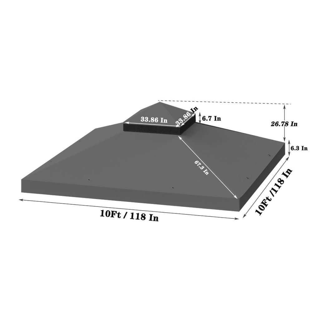 English Elm 10x10 Ft Double Tiered Gazebo Replacement Canopy Uv Resistant Polyester Outdoor Cover Gray W41939706