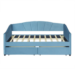 English Elm Upholstered Velvet Twin Daybed with Storage Drawers Wood Slats Guest Room Seating Blue LP000312AAC