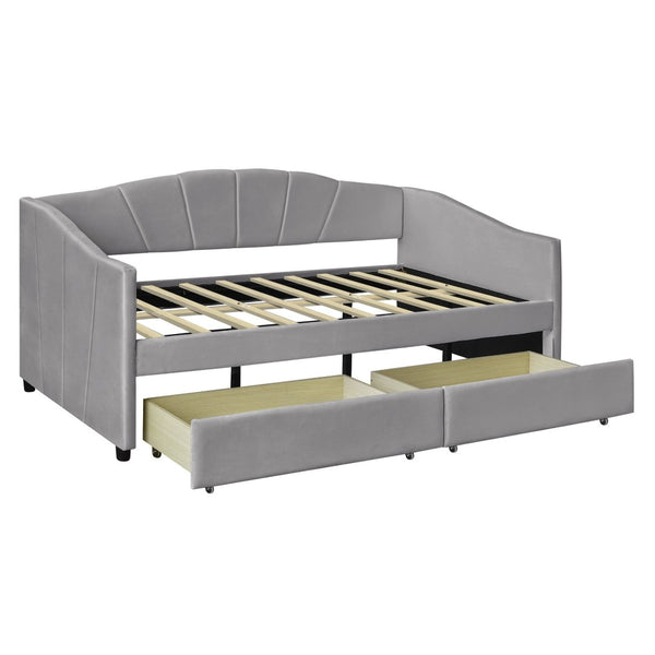 English Elm Upholstered Velvet Twin Daybed with Storage Drawers Wood Slats Guest Room Seating Gray LP000312AAE