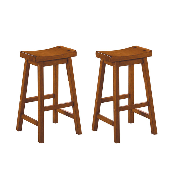English Elm Casual 18" Height Saddle Seat Stools Set of 2 — Solid Wood Finish, Compact Comfortable Dining Seating Oak 39.25 L x 19 W x 6.75 H B01151973