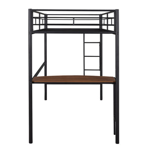 English Elm Twin Metal Loft Bed with Built-in Study Desk Powder-coated Steel Frame for Teen Rooms Black MF286452AAB