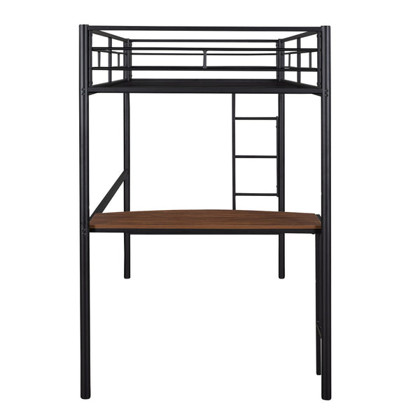 English Elm Twin Metal Loft Bed with Built-in Study Desk Powder-coated Steel Frame for Teen Rooms Black MF286452AAB