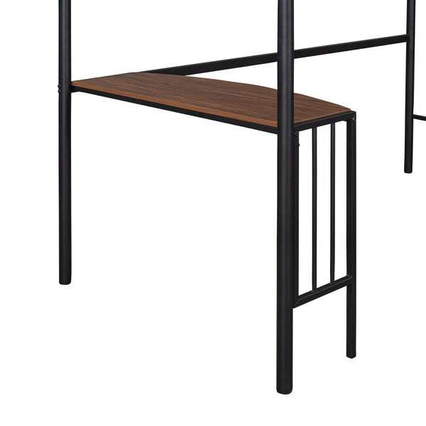 English Elm Twin Metal Loft Bed with Built-in Study Desk Powder-coated Steel Frame for Teen Rooms Black MF286452AAB