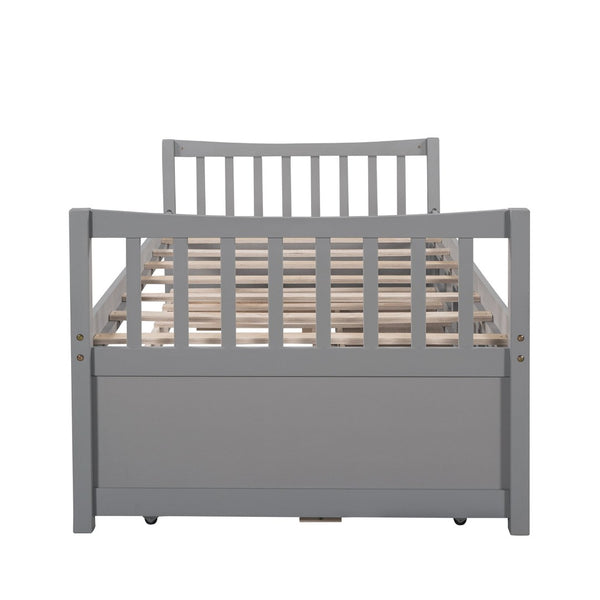 English Elm Daybed Twin Frame with Pull Out Trundle and Three Storage Drawers for Guest Rooms Gray LP000241AAE