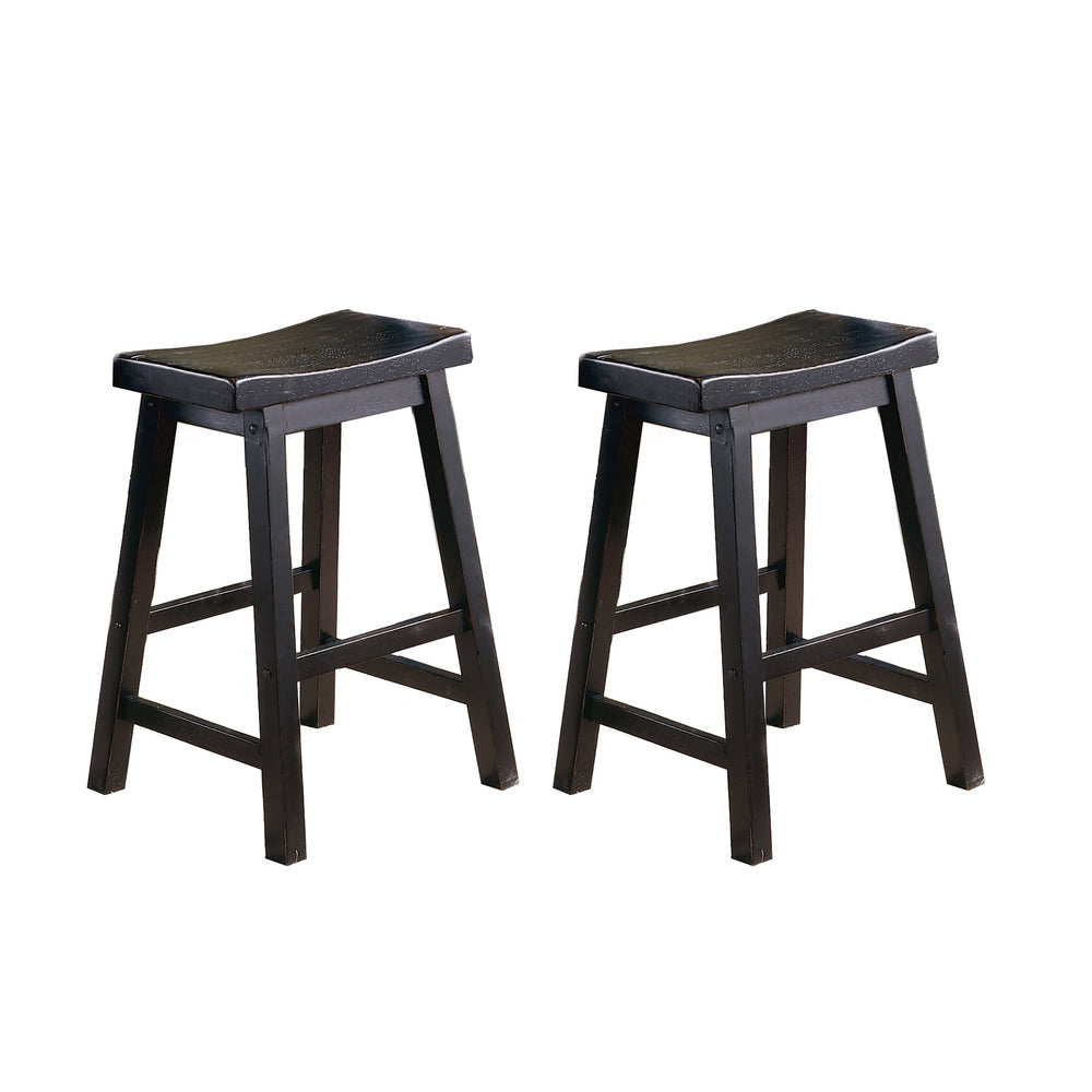 English Elm Black Saddle Seat Stools Set of 2 – 18" Height Solid Wood Casual Dining Stools, Sand-Through Finish Black 34.5 L x 19 W x 6.75 H B01151975