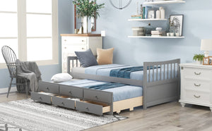 English Elm Daybed Twin Frame with Pull Out Trundle and Three Storage Drawers for Guest Rooms Gray LP000241AAE