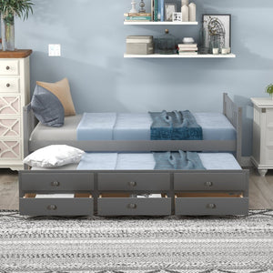 English Elm Daybed Twin Frame with Pull Out Trundle and Three Storage Drawers for Guest Rooms Gray LP000241AAE