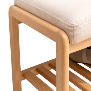 English Elm Natural Oak Entryway Bench with Cushioned Seat and Two Tier Shoe Storage Shelves W128352087