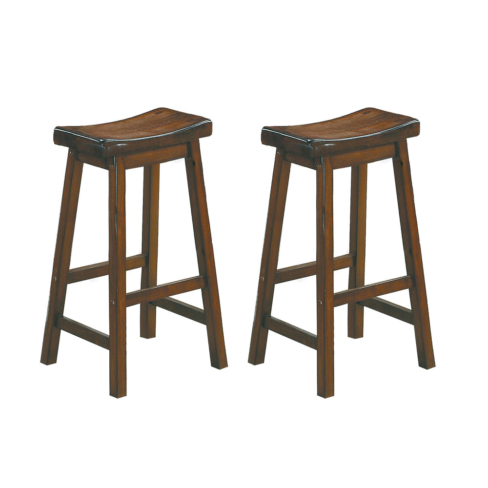 English Elm 29-inch Saddle Seat Bar Stools Set of 2, Solid Wood Distressed Cherry Finish 29" Seat Height Casual Dining Furniture B01151979