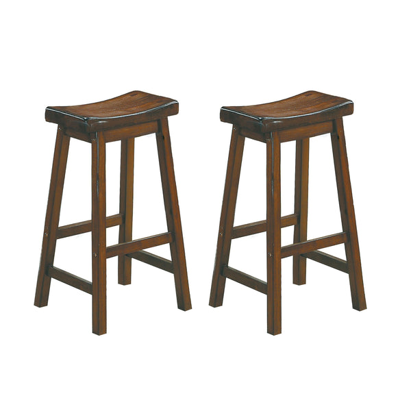 English Elm 29-inch Saddle Seat Bar Stools Set of 2, Solid Wood Distressed Cherry Finish 29" Seat Height Casual Dining Furniture B01151979