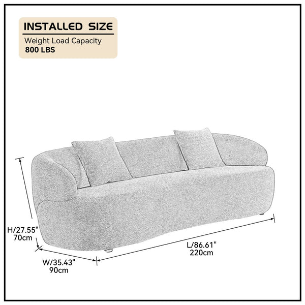 English Elm Mid Century Modern Boucle Cloud Sofa Three Seat Curved Frame for Living Room W87642013