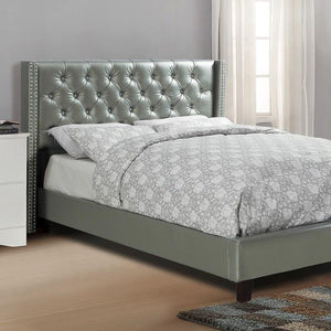 English Elm Full Full-size tufted wingback bed with nailhead trim faux leather upholstery and modern lines Silver 6 L x 10 W x 78 H B011S00135