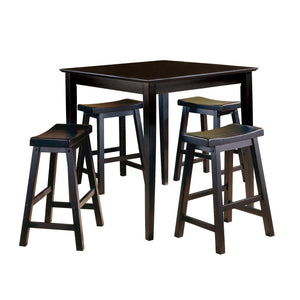 English Elm Black Saddle Seat Stools Set of 2 – 18" Height Solid Wood Casual Dining Stools, Sand-Through Finish Black 25.5 L x 19 W x 6.75 H B01151974