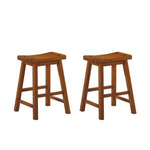 English Elm Casual 18" Height Saddle Seat Stools Set of 2 — Solid Wood Finish, Compact Comfortable Dining Seating Oak 34.5 L x 19 W x 6.75 H B01151972