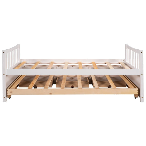 English Elm Daybed Twin Frame with Pull Out Trundle and Three Storage Drawers for Guest Rooms White LP000241AAK