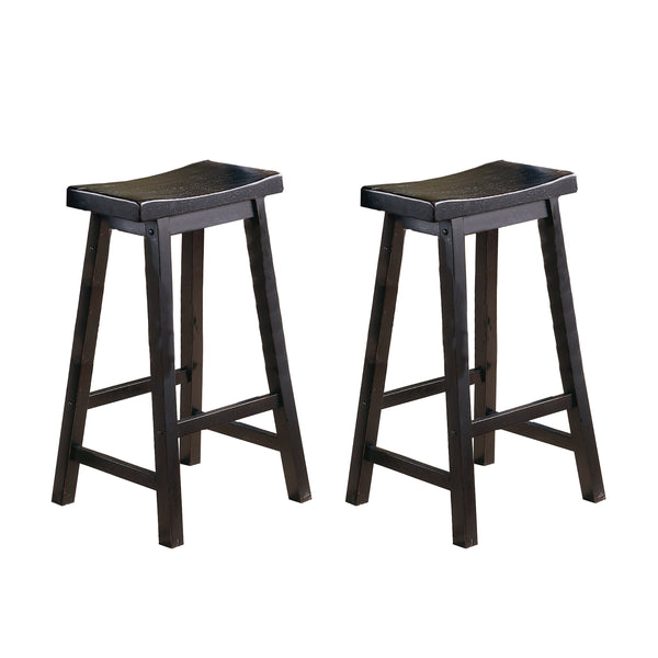 English Elm Black Saddle Seat Stools Set of 2 – 18" Height Solid Wood Casual Dining Stools, Sand-Through Finish Black 39.25 L x 19 W x 6.75 H B01151976